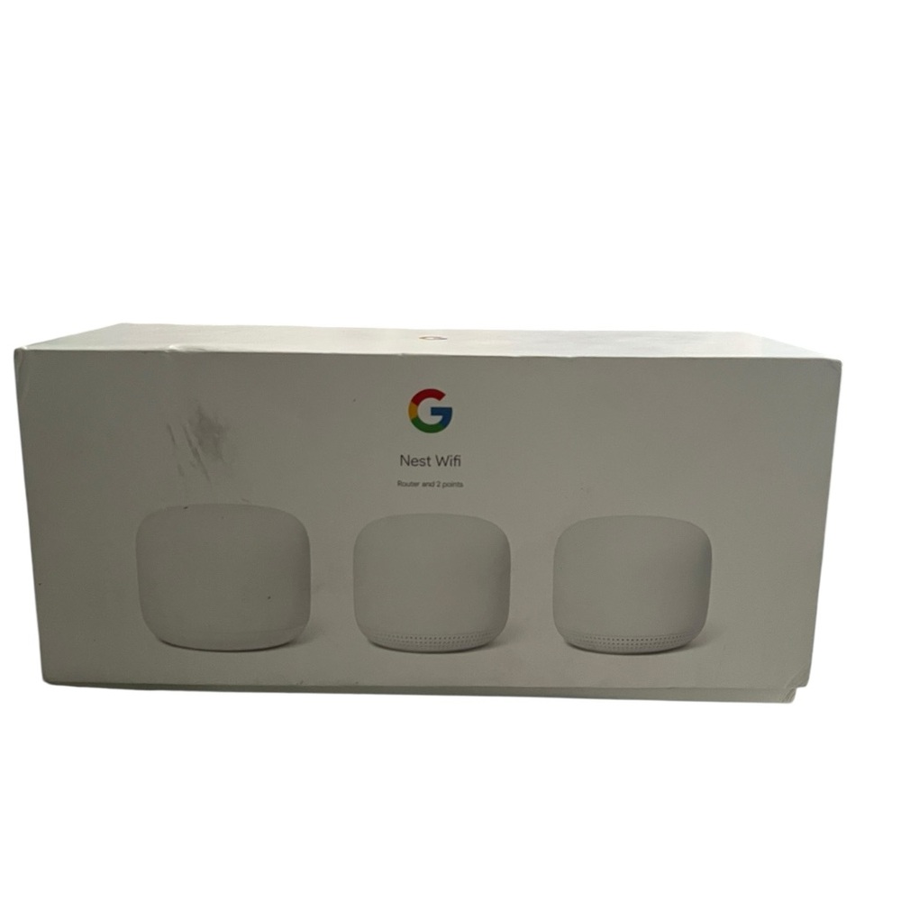 Google Nest WiFi Router and 2 Points WiFi Extender with Smart Speaker White 3 Pk